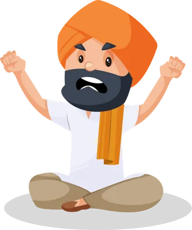 Punjabi-Mann sitzt wütend  Illustration