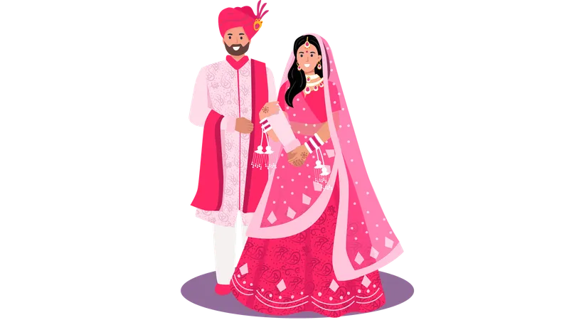 Punjabi Mariée et marié debout ensemble  Illustration