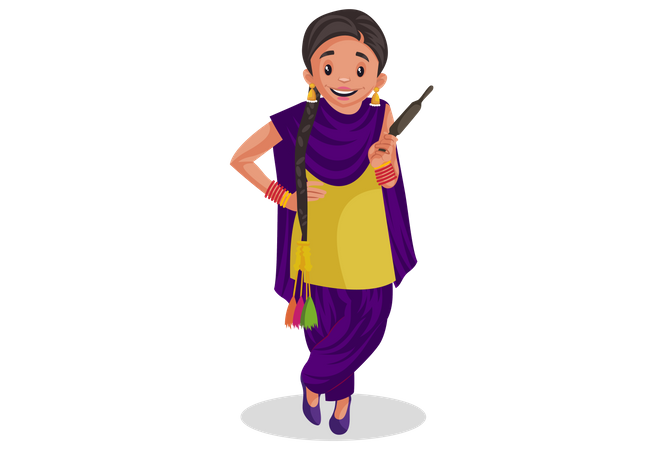 Punjabi mujer sosteniendo pasador de rodillo  Ilustración