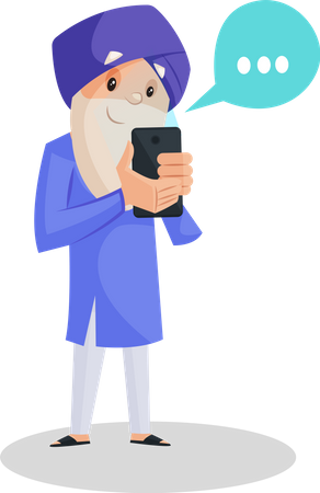 Punjabi old man chatting a mobile phone  Illustration