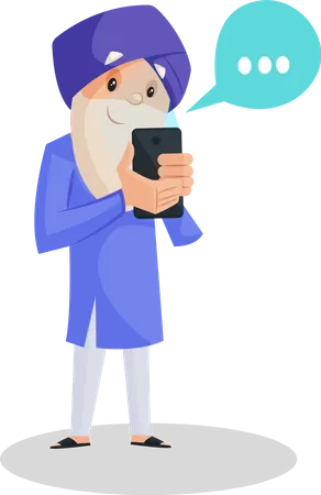 Punjabi old man chatting a mobile phone  Illustration