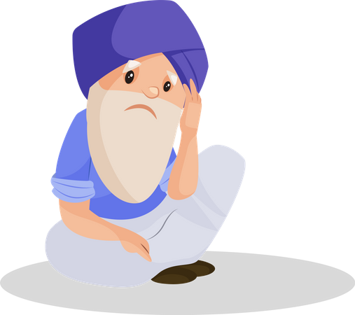 Punjabi old man sitting sadly  Illustration