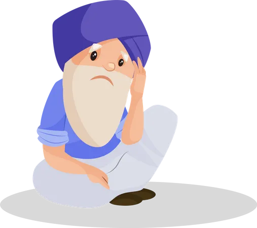 Punjabi old man sitting sadly  Illustration