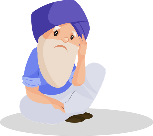 Punjabi old man sitting sadly  Illustration