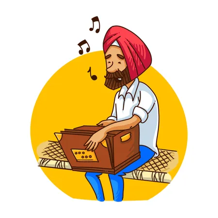 Punjabi sardar playing harmonium Illustration