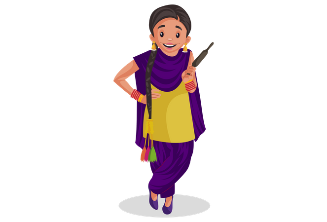 Punjabi woman holding roller pin  Illustration