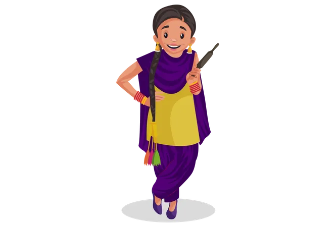 Punjabi woman holding roller pin  Illustration