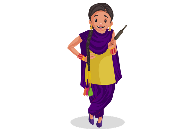 Punjabi woman holding roller pin  Illustration