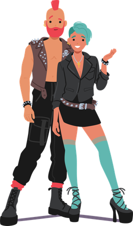 Punk couple giving pose  Illustration