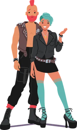 Punk couple giving pose  Illustration