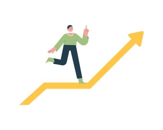 Vistas de un hombre de negocios en un gráfico de crecimiento empresarial  Ilustración