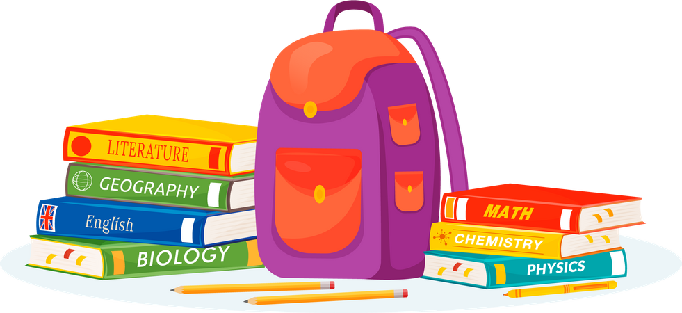 Pupil rucksack and textbooks  Illustration