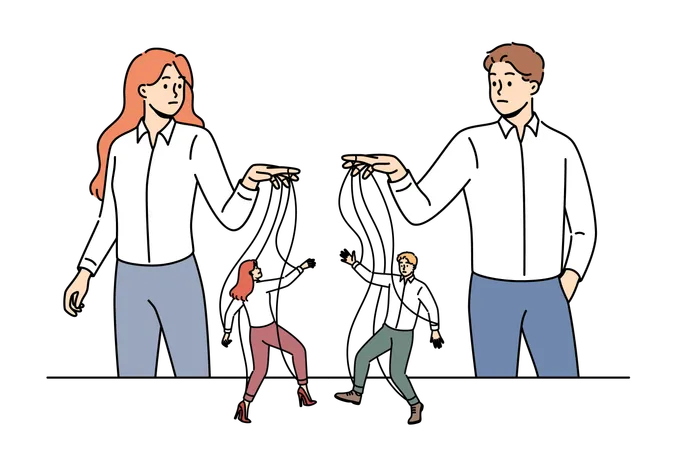Puppeteer Managers Manipulate Subordinates Like Puppets In Order To Achieve Growth In Company Business Performance Business Men And Women Use Manipulate Methods To Manage Personnel Illustration