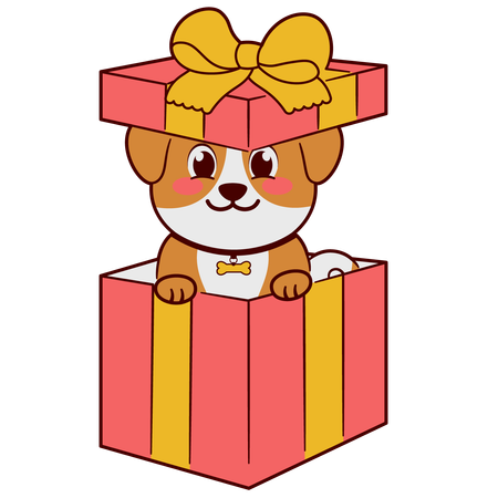 Puppy Inside A Gift Box  일러스트레이션