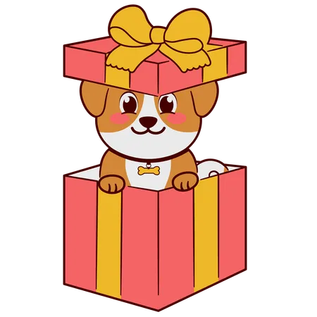 Puppy Inside A Gift Box  Illustration