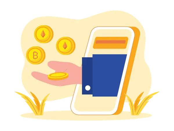 Purchase crypto coins using mobile exchange Illustration