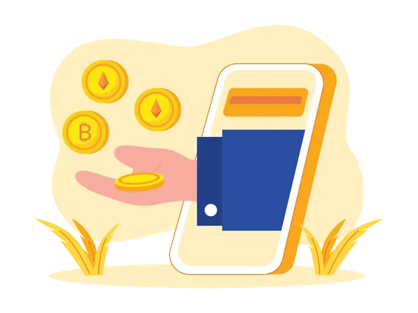 Purchase crypto coins using mobile exchange  Illustration