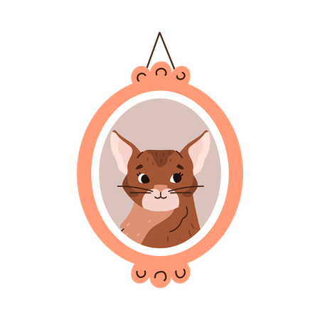 Purebred brown cat in oval frame  Illustration