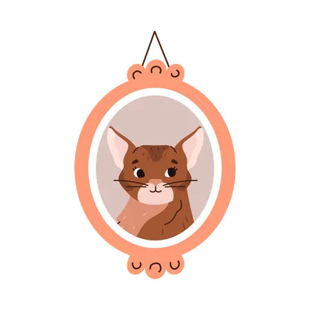 Purebred brown cat in oval frame  Illustration