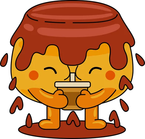 Purin Mascot Character drinking juice  Illustration