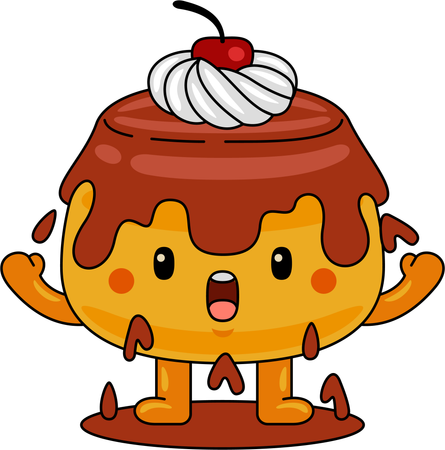 Purin Mascot Character with cherry on top  Illustration