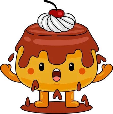 Purin Mascot Character with cherry on top  Illustration