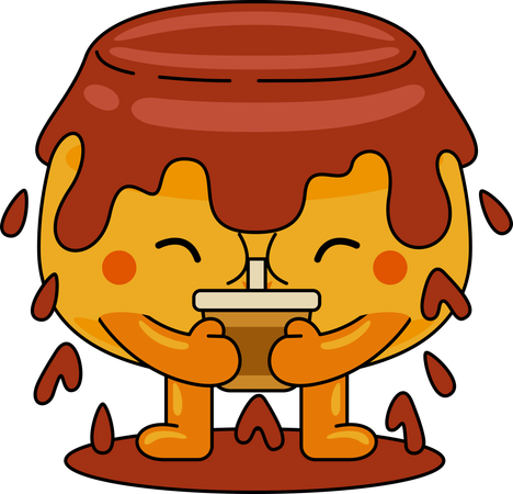 Personagem mascote Purin bebendo suco  Ilustração