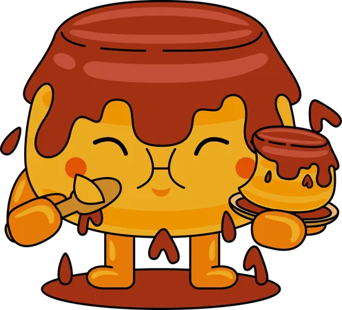 Personagem mascote Purin comendo purin  Ilustração