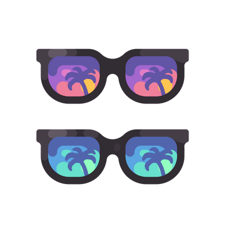 Purple and blue sunglasses with palm trees reflection  Illustration