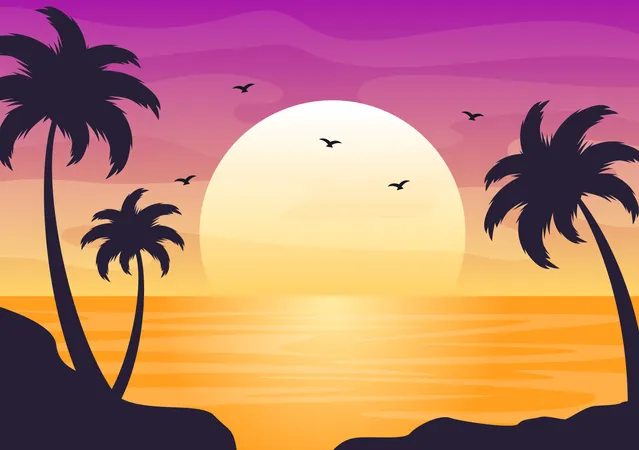 Purple sky getting sunset  Illustration