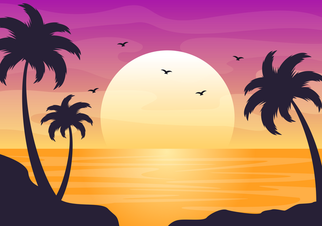 Purple sky getting sunset  Illustration