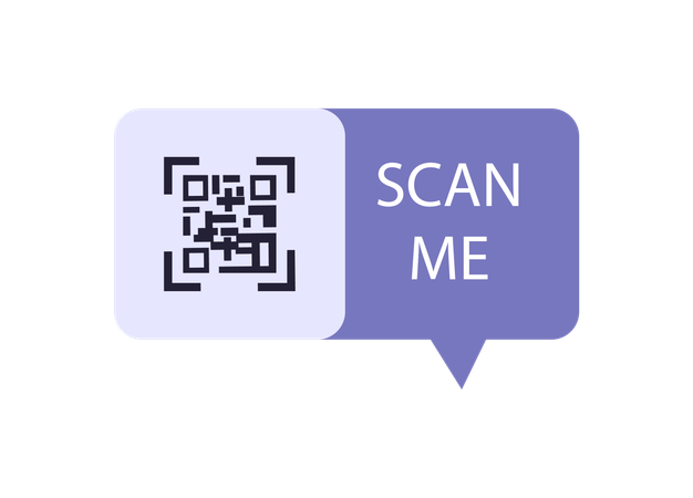 Purple sticker with QR code and scan me text in shape of message  Illustration