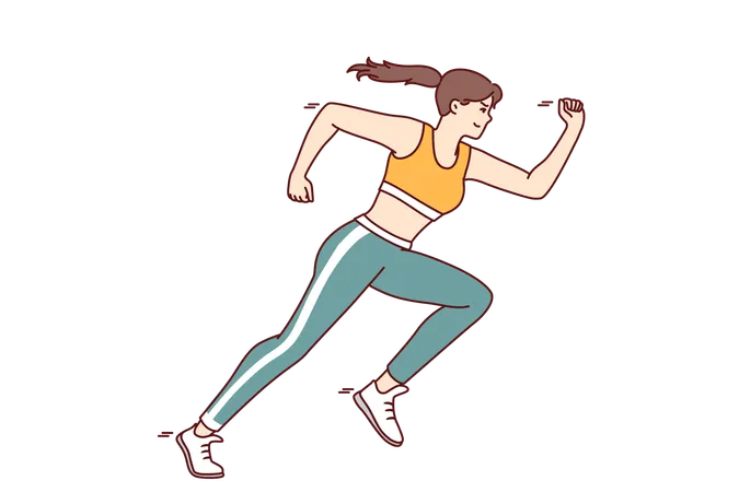 Purposeful Woman Runner In Sportswear Overcomes Distance Wishing To Set Olympic Record In Running Girl Runner Does Cardio Training Or Competes In Sprint Marathon To Arrive First At Finish Line イラスト
