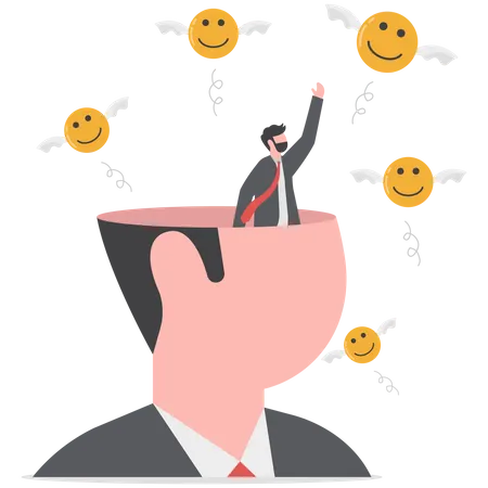 Pursuit Of Happiness Finding True Life Success Positive Thinking Or Optimistic Feeling Bless Humor Or Joyful Concept Cheerful Man Catch Smiling Face Of Happiness Illustration