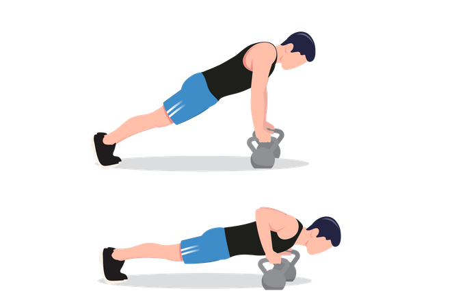 Push-up with hands on kettlebells  イラスト