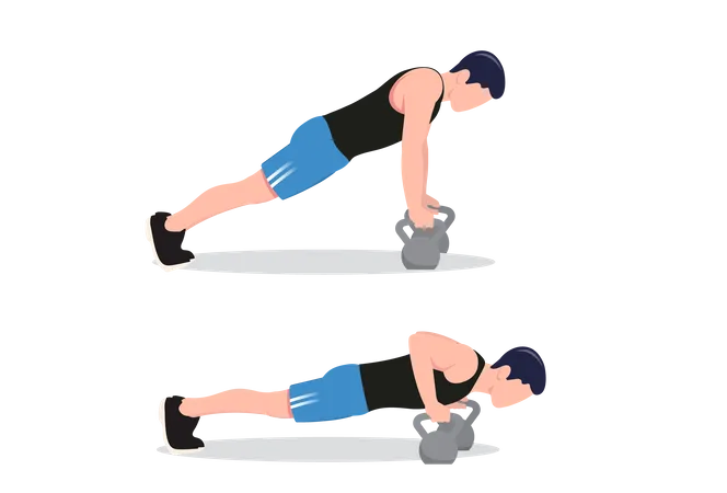 Push-up with hands on kettlebells  イラスト