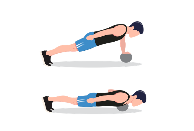 Push-up with one hand on a medicine ball  Illustration