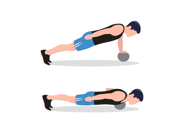 Push-up with one hand on a medicine ball  Illustration