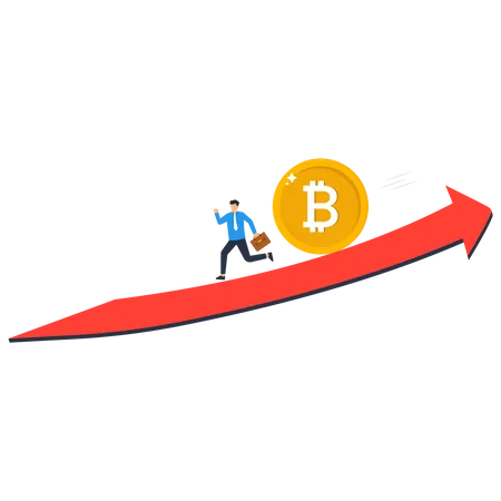Pushing Bitcoin prevent from price falling down, cryptocurrency risk, fluctuation or volatility, crypto crisis or panic sales concept  Illustration