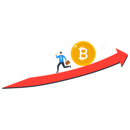 Pushing Bitcoin prevent from price falling down, cryptocurrency risk, fluctuation or volatility, crypto crisis or panic sales concept  Illustration