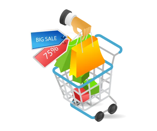 Put groceries into trolley Illustration