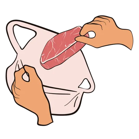 Putting meat in plastic  Illustration