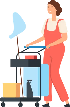 Weibliche Reinigungskraft mit Reinigungsgeräten  Illustration