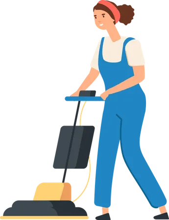 Weibliche Reinigungskraft Staubsaugen Boden  Illustration