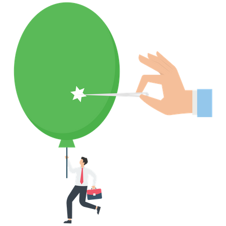 Puxar o balão crescente de um empresário é perfurado por uma agulha  Ilustração
