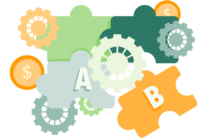 Puzzle and gear arrangement  Illustration