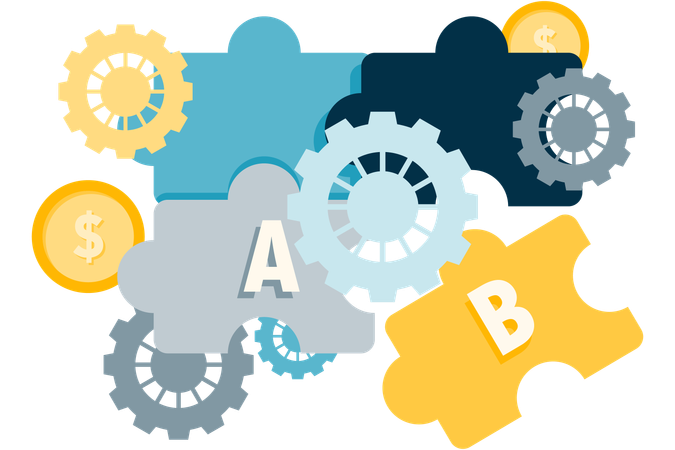 Puzzle and gear arrangement  Illustration