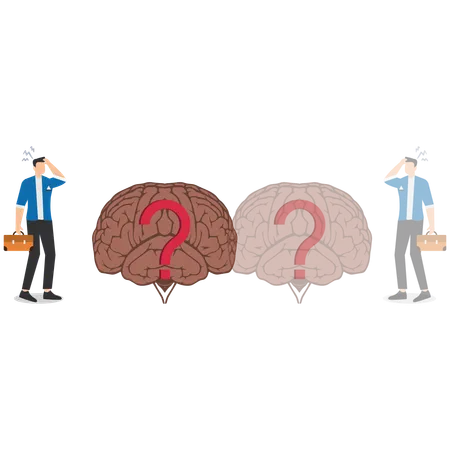 Puzzled businessman looking at question mark inside his brain  Illustration