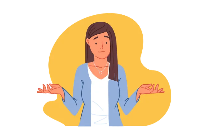 Confusion Uncertainty Doubt Concept Puzzled Young Woman Shrugging Shoulders Perplexed Girl Showing Doubt Gesture With Embarrassed Face Lady Wondering Question Answer Simple Flat Vector Illustration