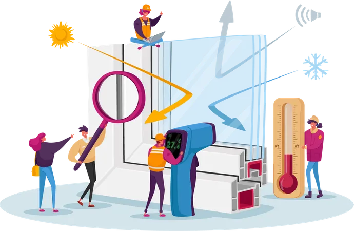 PVC window profile installation process  Illustration